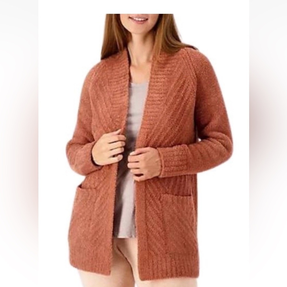 Barefoot Dreams CozyChic Directional Ribbed Cardigan Deep Aubergine 1X
